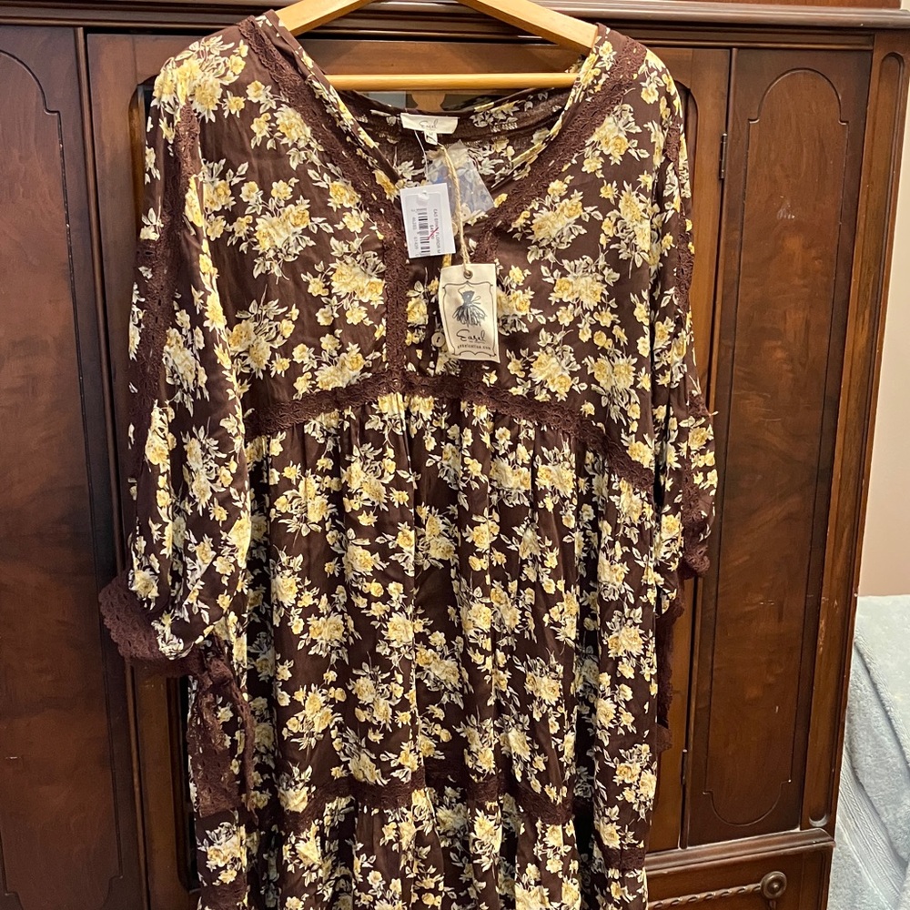 Floral Brown Midi Dress